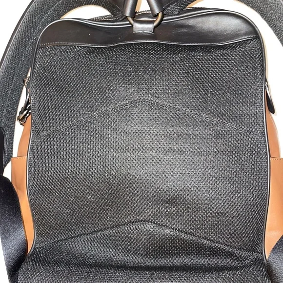 COACH charter calf skin leather backpack— black & dark saddle.
